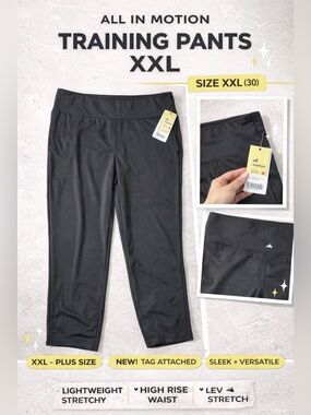All In Motion Black Training Pants XXL Athletic Activewear Stretch High Rise